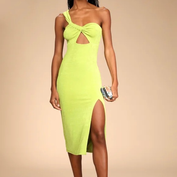 Lulus Dresses & Skirts - Lulus Becoming Bold Lime Green Cutout One-Shoulder Midi Dress